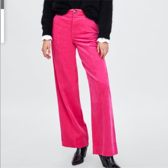 Zara L Fuchsia Corduroy High Rise Pant NWT - Picture 3 of 15